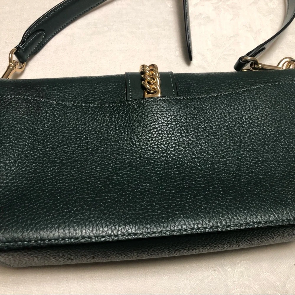 Coach flap shoulder bag with extra shorter handle in dark green - Picture 2 of 9